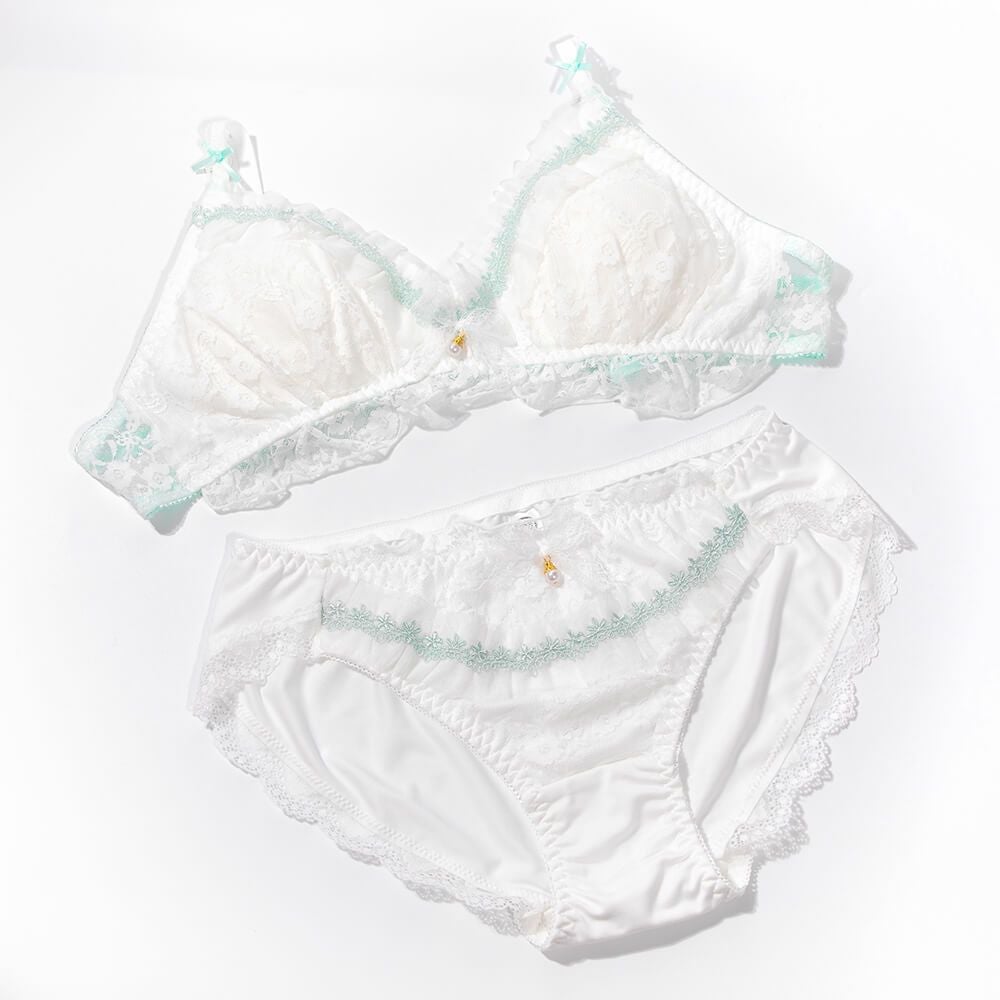 ノンワイヤー三角ブラショーツセット03白×緑 M | 女装用品通販専門店
